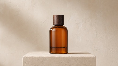 Landscape crop of an amber product bottle
